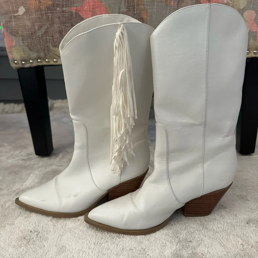 Billini White Fringe Western Cowboy Boots 7 - Picture 4 of 6